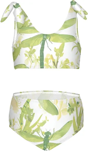 KLL Flying Green Dragonflies Flowers Girls 2 Piece Bikini Sets Quick-Dry Beach Swimwear Swimwear