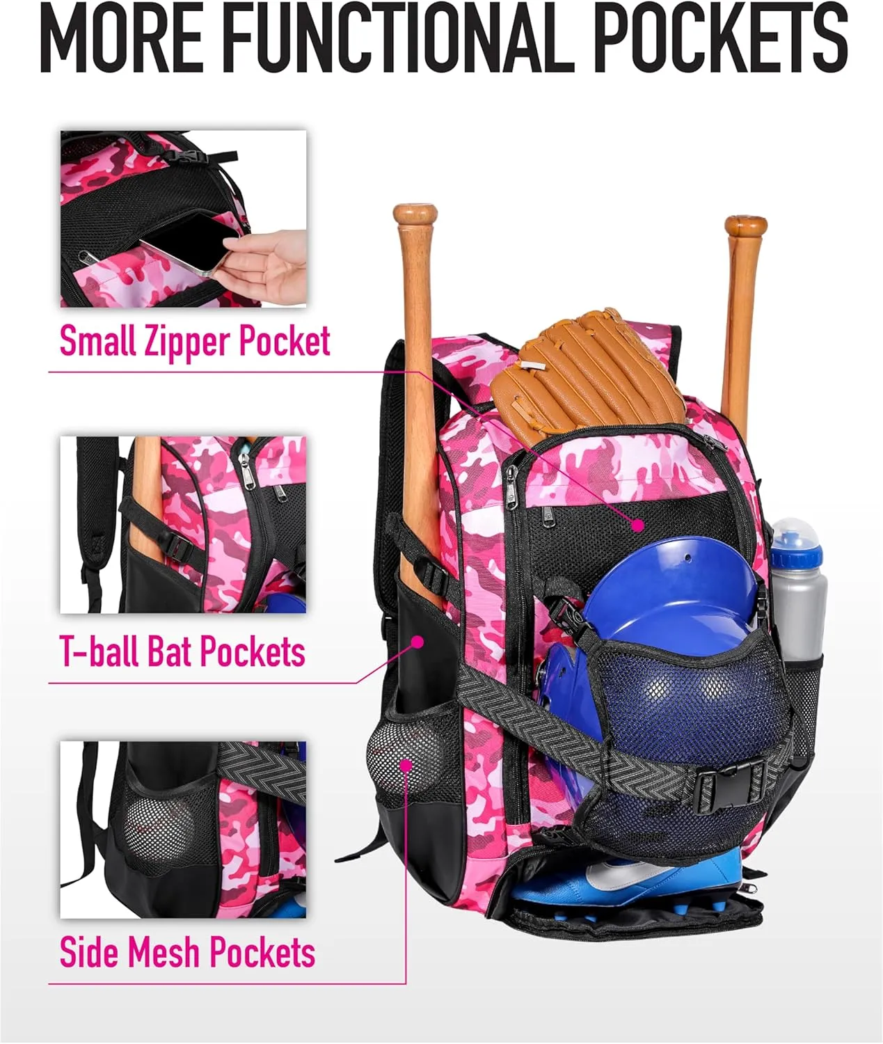Large Baseball Backpack for Adult Youth 42L Softball Bat Bag with Detachable Adjustable Helmet Mesh Pocket Fit Basketball Soccer Volleyball Baseball Equipment Bag for Men Women 12  Boys Girls