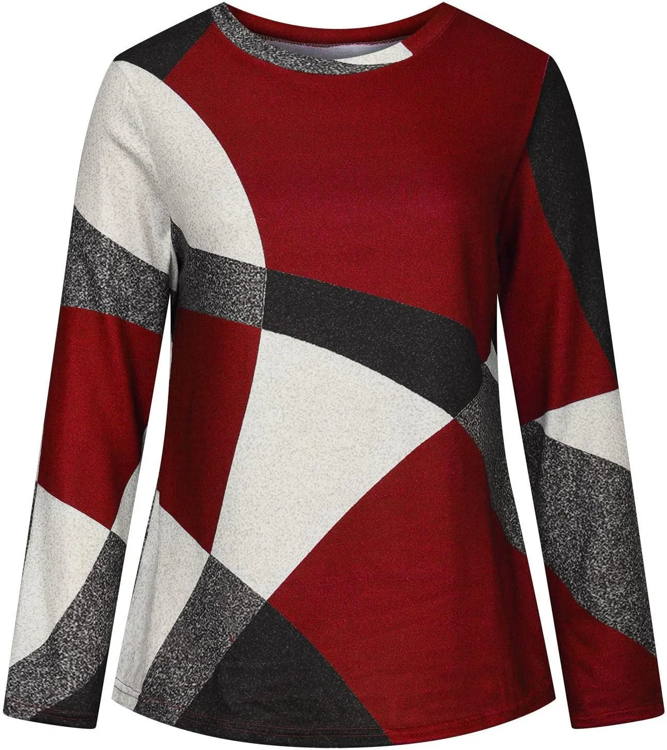 Lastesso Long Sleeve Tops for Women Fashion Irregular Color Block Print Shirts Comfy Crewneck Oversized Pullover Outfits