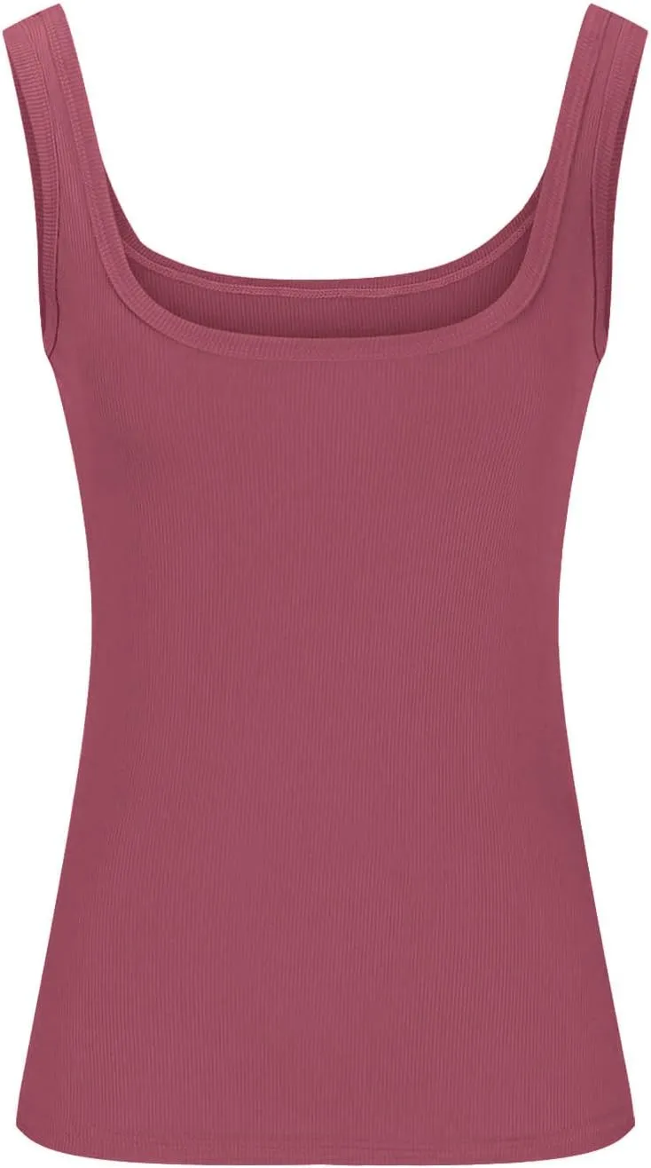 Lastesso Workout Tank Tops Woman Square Neck Sleeveless Stretch Blouses Slimming Fit Lightweight Summer Vacation Beach Shirts