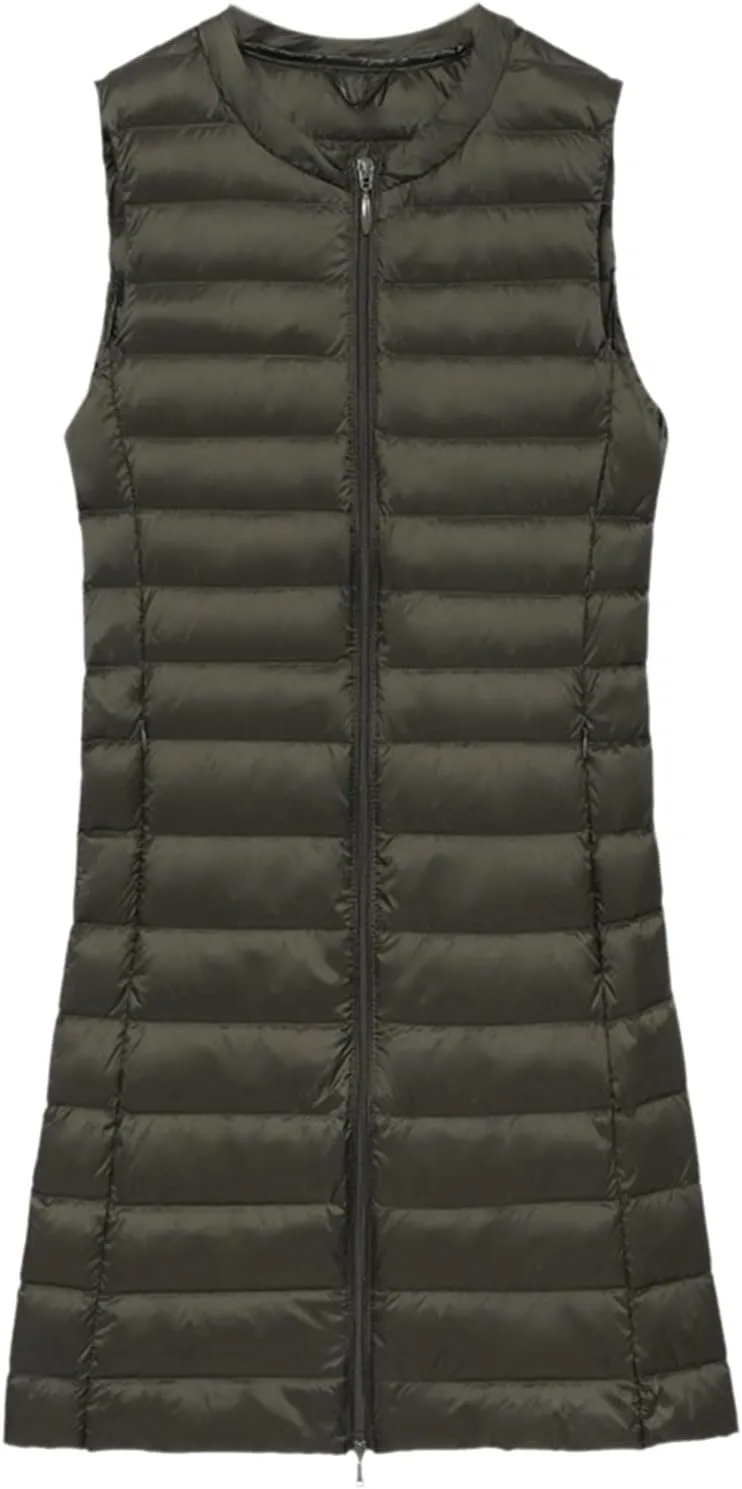 LCMTWX Black Puffer Vest Coat Vest With Hood Sleeveless Warm Down Coat With Pockets Quilted Vest Down Womens Long Puffer