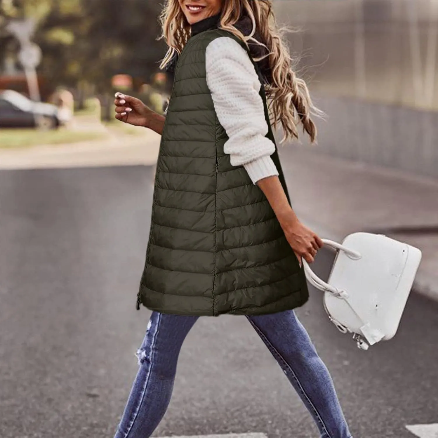 LCMTWX Black Puffer Vest Coat Vest With Hood Sleeveless Warm Down Coat With Pockets Quilted Vest Down Womens Long Puffer