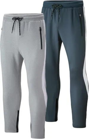 Liberty Imports 2 Pack Men's Sweatpants with Zipper Pockets Slim Fit Gym Pants Athletic Track Joggers