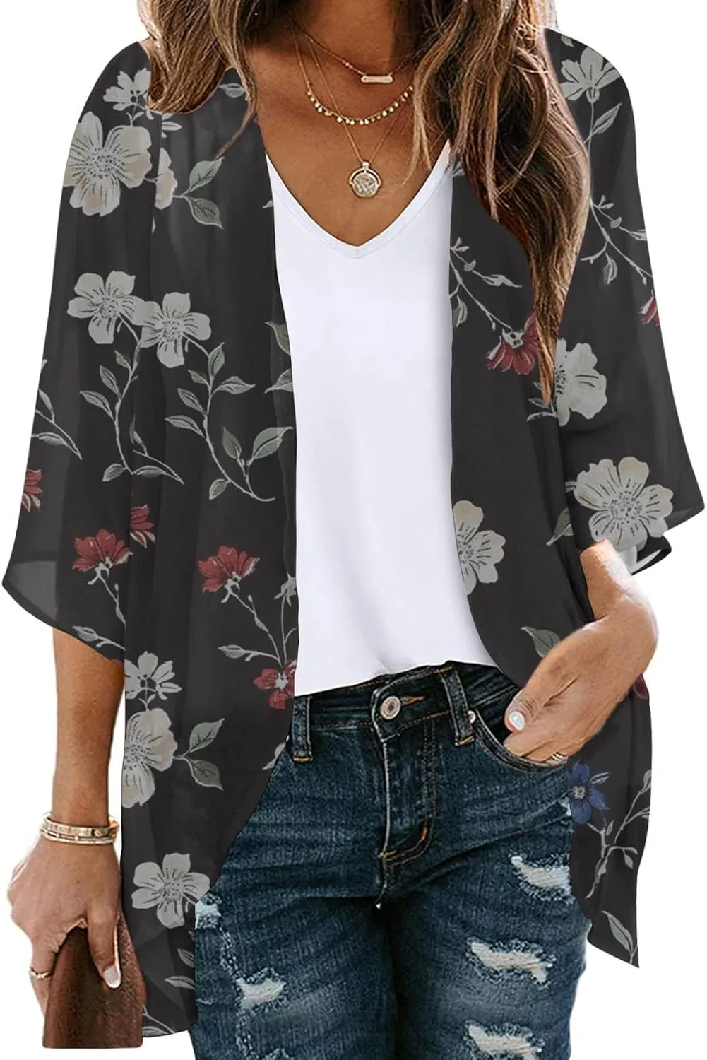 Lightweight Chiffon Cardigans for Women Long Sleeve Sun Shirts Open Front Summer Coverups UV Protection Swim Cover Up