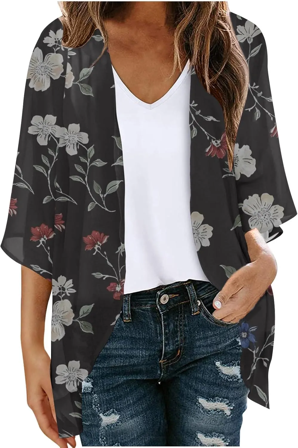 Lightweight Chiffon Cardigans for Women Long Sleeve Sun Shirts Open Front Summer Coverups UV Protection Swim Cover Up
