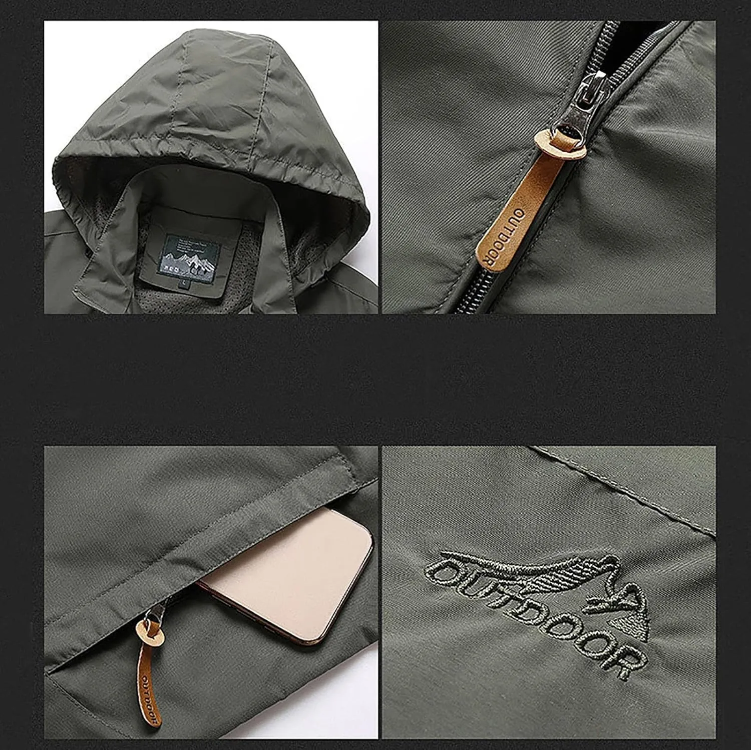 Lightweight Jacket Men Hooded Softshell Jacket Waterproof Windbreaker Fleece Lined Rain Shell Jacket