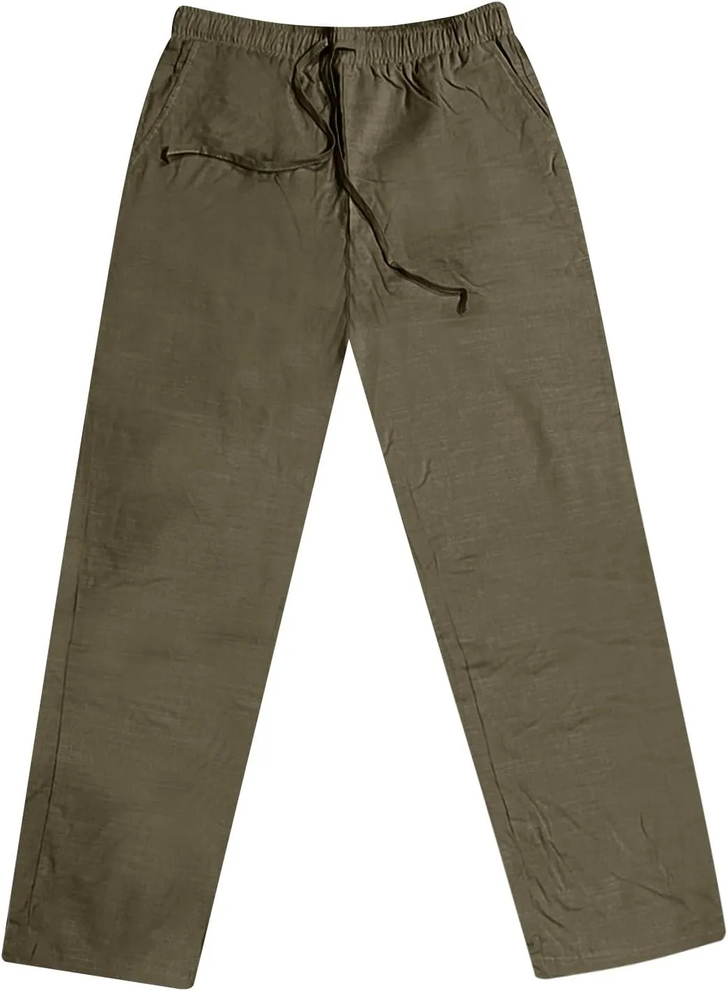 Linen Pants Men Drawstring Elastic Waist Pants Beach Summer Pants Lightweight Linen Trousers with Pockets