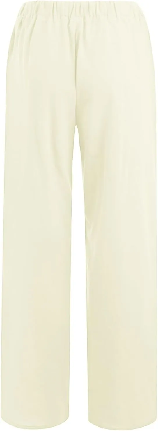 Linen Pants Women Vacation Casual Loose Drawsting Waist Pants Wide Leg Pants Cotton Linen Palazzo Pants with Pockets