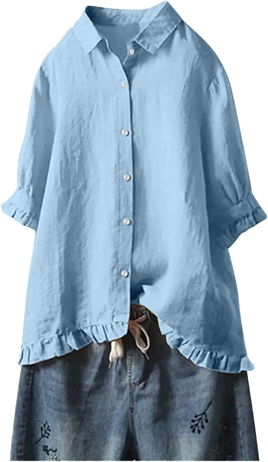 Linen Shirts for Women Casual Button Down Half Sleeve Tops Soft Lightweight Boho Summer Blouse Trendy Hawaii T-Shirt