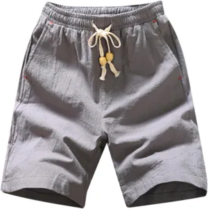 Linen Shorts for Men Casual Elastic Waist Drawstring Lightweight Cotton Linen Beach Shorts Summer Slim Fit Swim Trunks