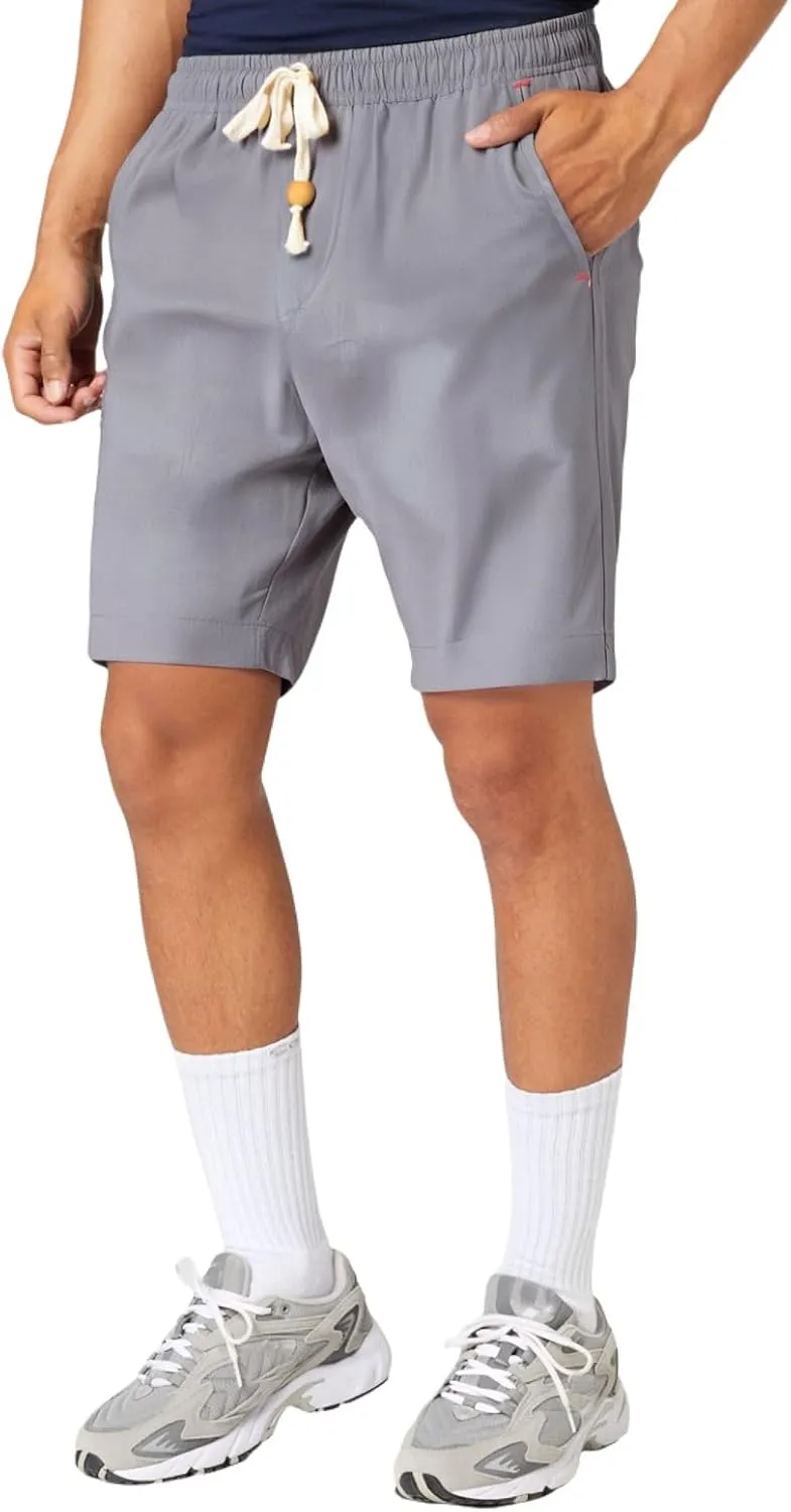 Linen Shorts for Men Casual Elastic Waist Drawstring Lightweight Cotton Linen Beach Shorts Summer Slim Fit Swim Trunks