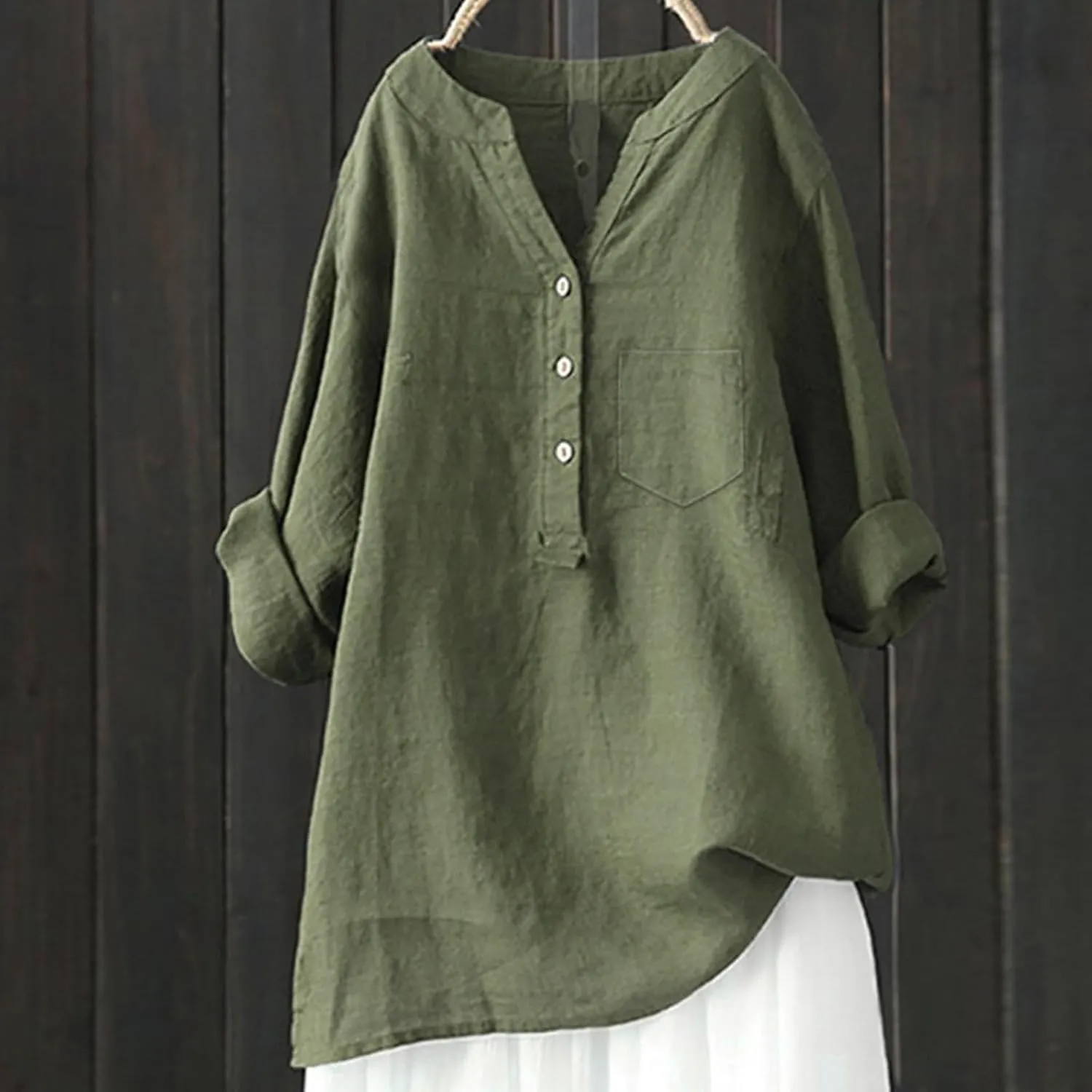 Linen Womens Clothing Lady Spring Outfits 100% Cotton Tank Tops, for Girls Female Blouses V Neck Casual Long Sleeve Tops
