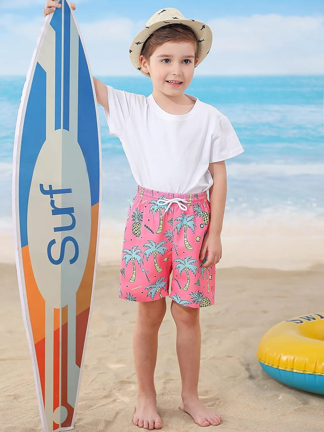 Little Boys Swim Trunks with Boxer Mesh Liner Swim Shorts Kids Quick Dry Bathing Suit Swimwear 4-12T