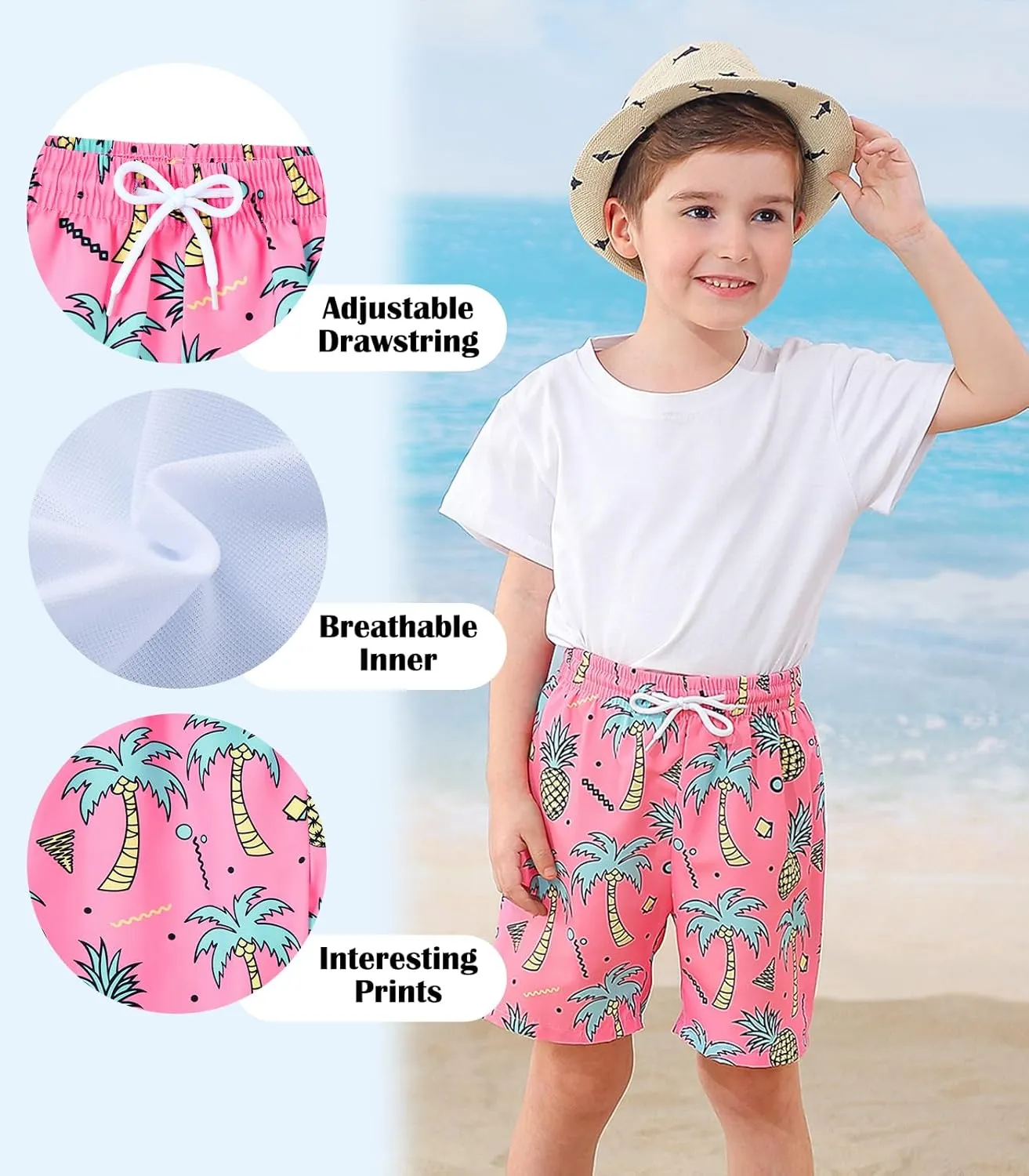 Little Boys Swim Trunks with Boxer Mesh Liner Swim Shorts Kids Quick Dry Bathing Suit Swimwear 4-12T