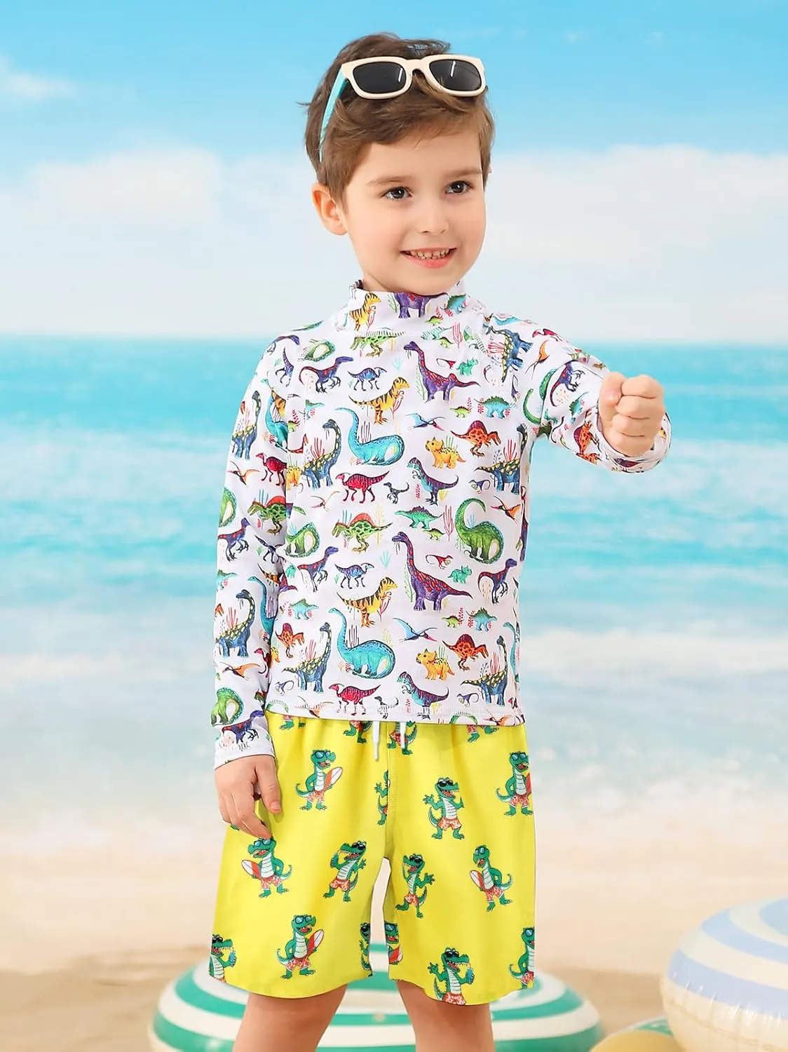 Little Boys Swim Trunks with Boxer Mesh Liner Swim Shorts Kids Quick Dry Bathing Suit Swimwear 4-12T