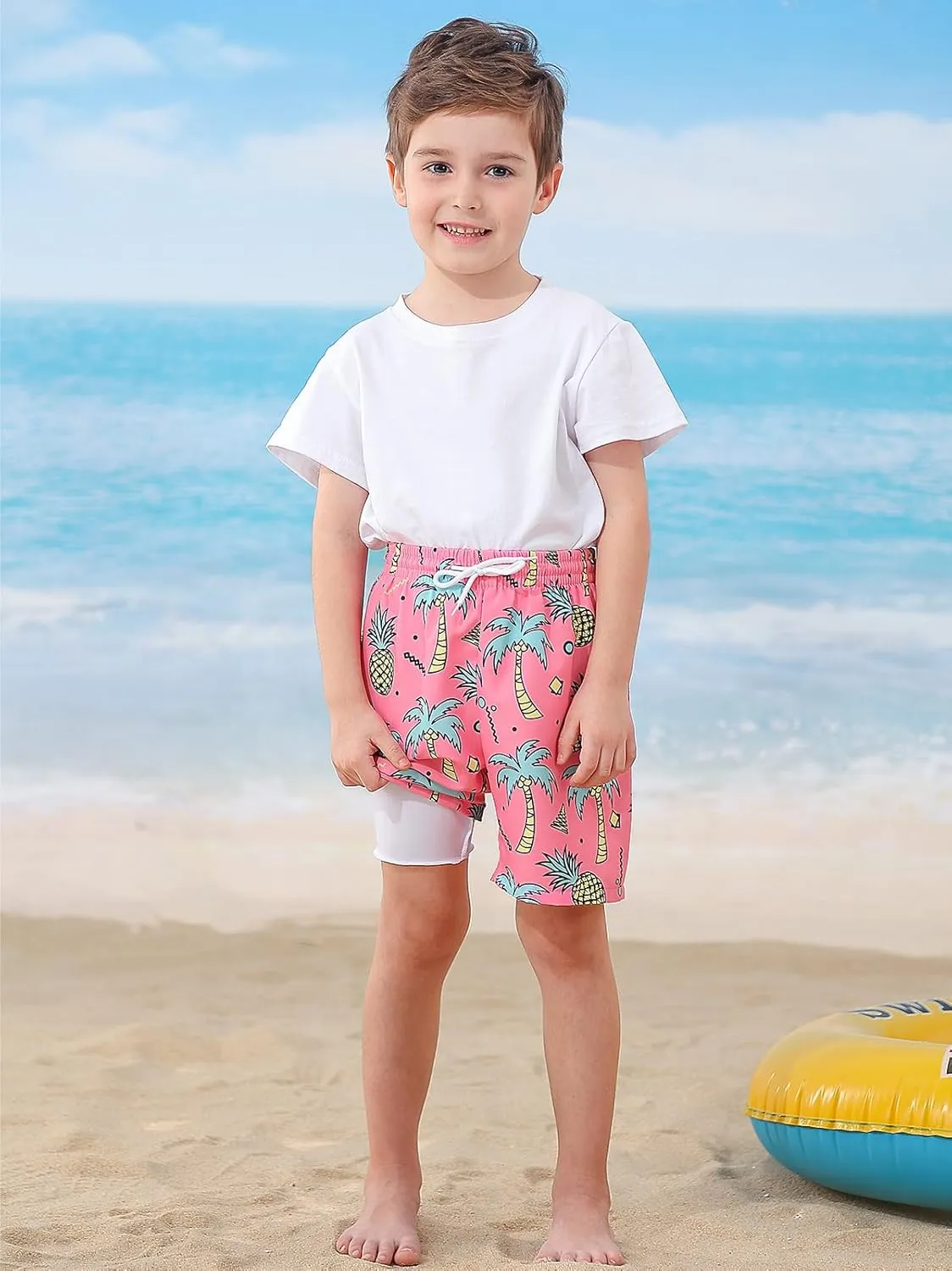 Little Boys Swim Trunks with Boxer Mesh Liner Swim Shorts Kids Quick Dry Bathing Suit Swimwear 4-12T