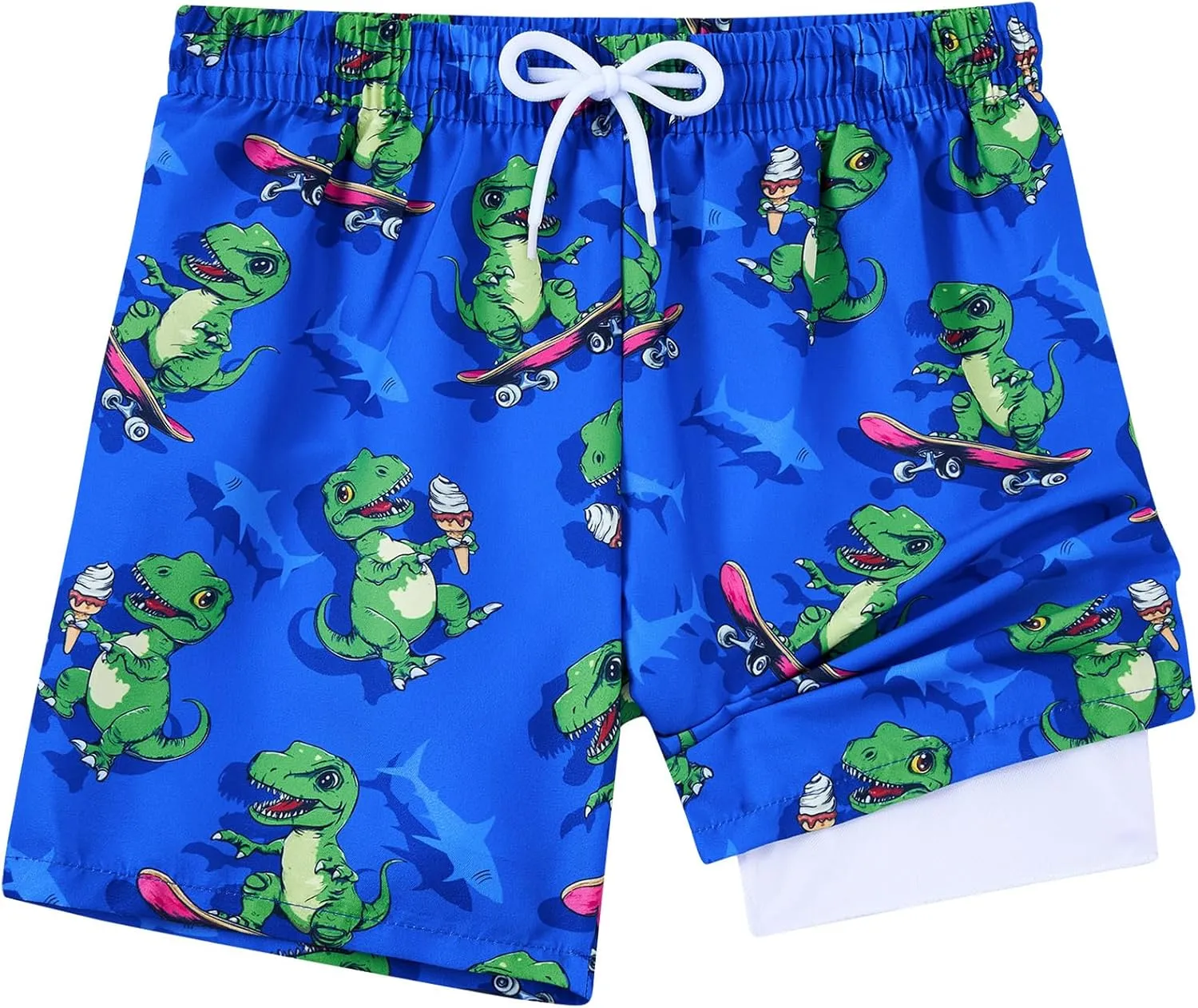 Little Boys Swim Trunks with Boxer Mesh Liner Swim Shorts Kids Quick Dry Bathing Suit Swimwear 4-12T