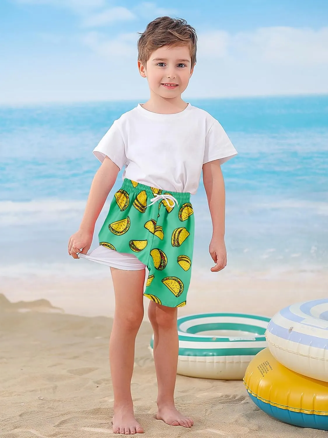 Little Boys Swim Trunks with Boxer Mesh Liner Swim Shorts Kids Quick Dry Bathing Suit Swimwear 4-12T
