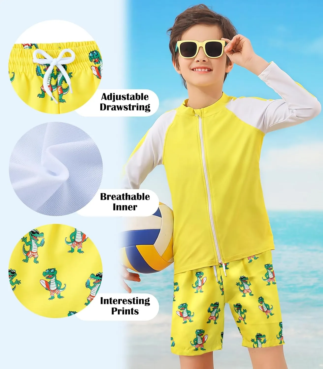 Little Boys Swim Trunks with Boxer Mesh Liner Swim Shorts Kids Quick Dry Bathing Suit Swimwear 4-12T