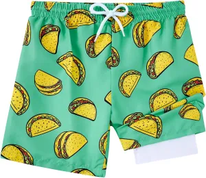 Little Boys Swim Trunks with Boxer Mesh Liner Swim Shorts Kids Quick Dry Bathing Suit Swimwear 4-12T