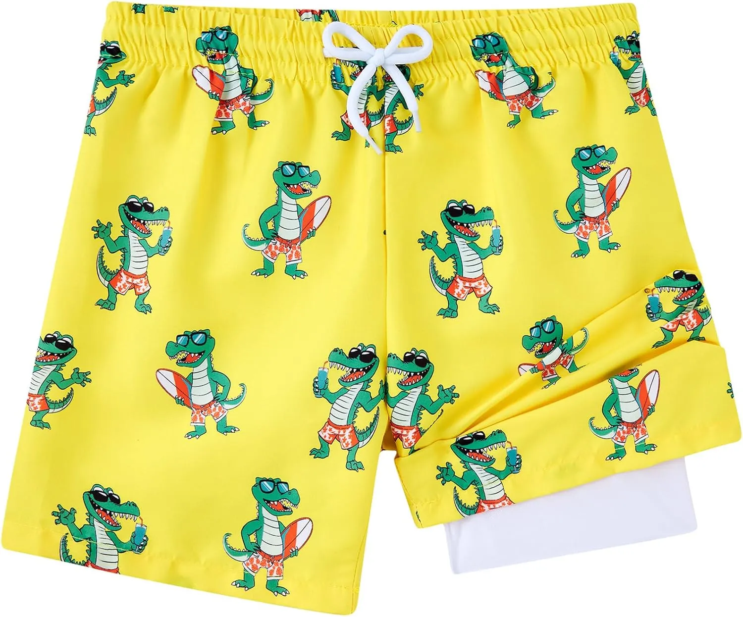 Little Boys Swim Trunks with Boxer Mesh Liner Swim Shorts Kids Quick Dry Bathing Suit Swimwear 4-12T