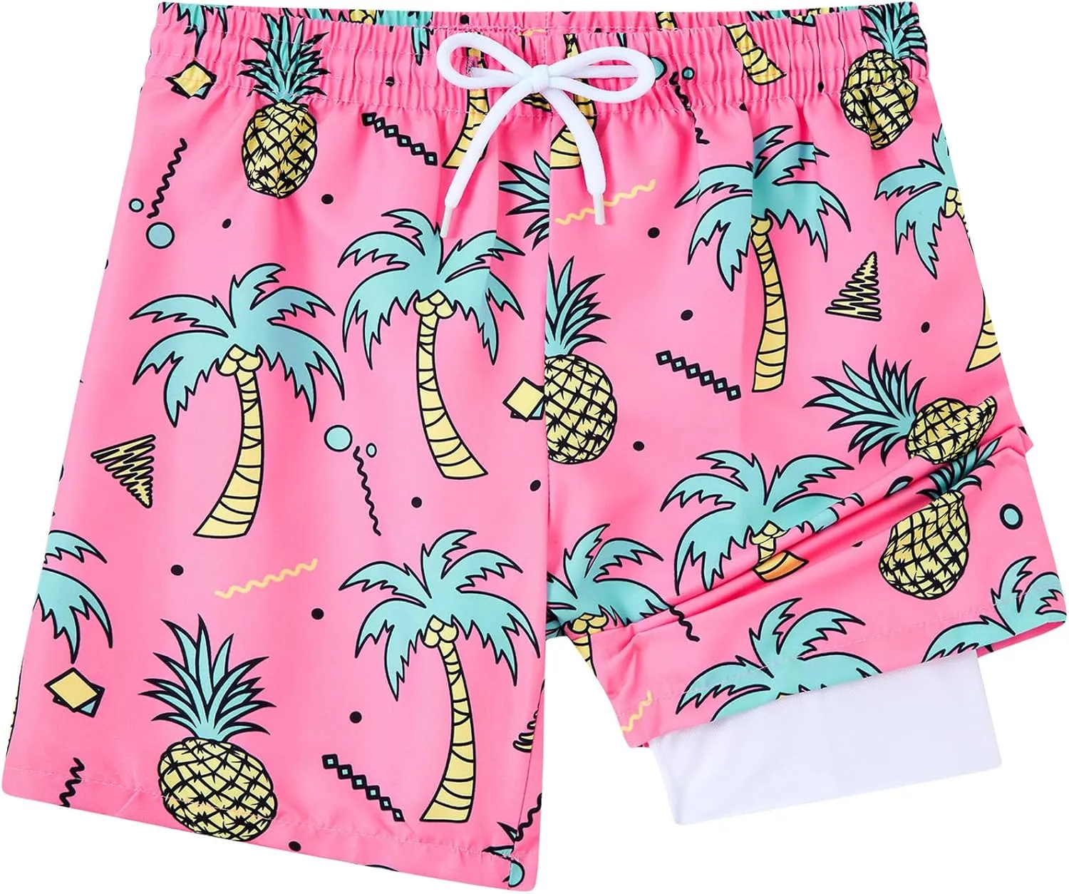 Little Boys Swim Trunks with Boxer Mesh Liner Swim Shorts Kids Quick Dry Bathing Suit Swimwear 4-12T