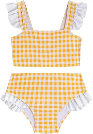 LIZENS Girls Plaid Swimwear Two Piece Trim Swimsuit 2-12 Toddler Beach Bathing Suit for Kids