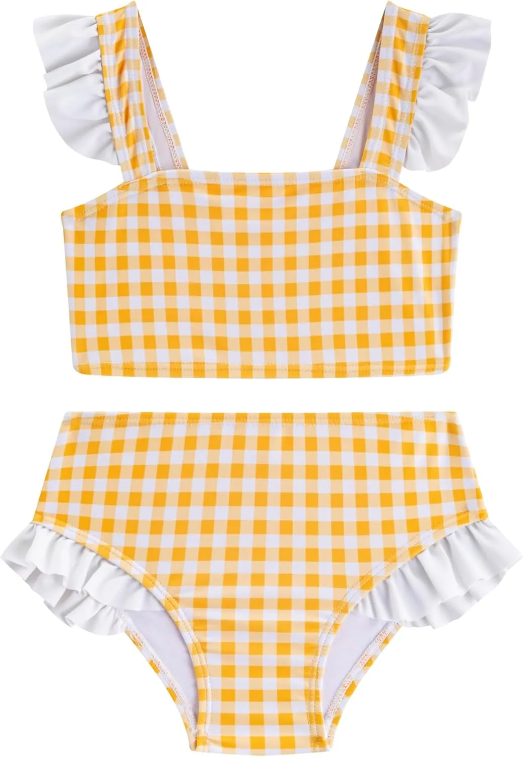 LIZENS Girls Plaid Swimwear Two Piece Trim Swimsuit 2-12 Toddler Beach Bathing Suit for Kids