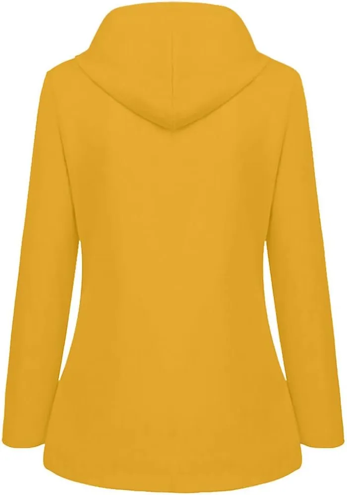 Lmdudan 2024 Trendy Waterproof Rain Jacket for Women Lightweight Zip Up Long Hooded Raincoat Outdoor Fleece Lined Trench Coat