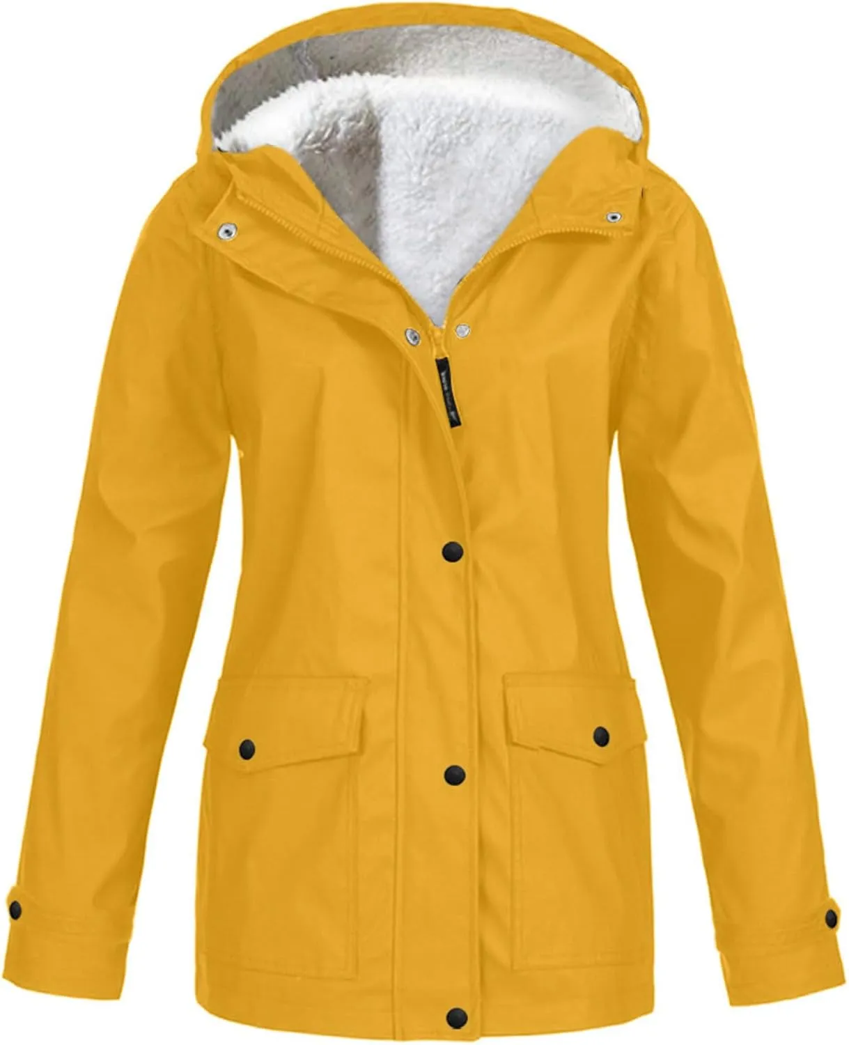 Lmdudan 2024 Trendy Waterproof Rain Jacket for Women Lightweight Zip Up Long Hooded Raincoat Outdoor Fleece Lined Trench Coat