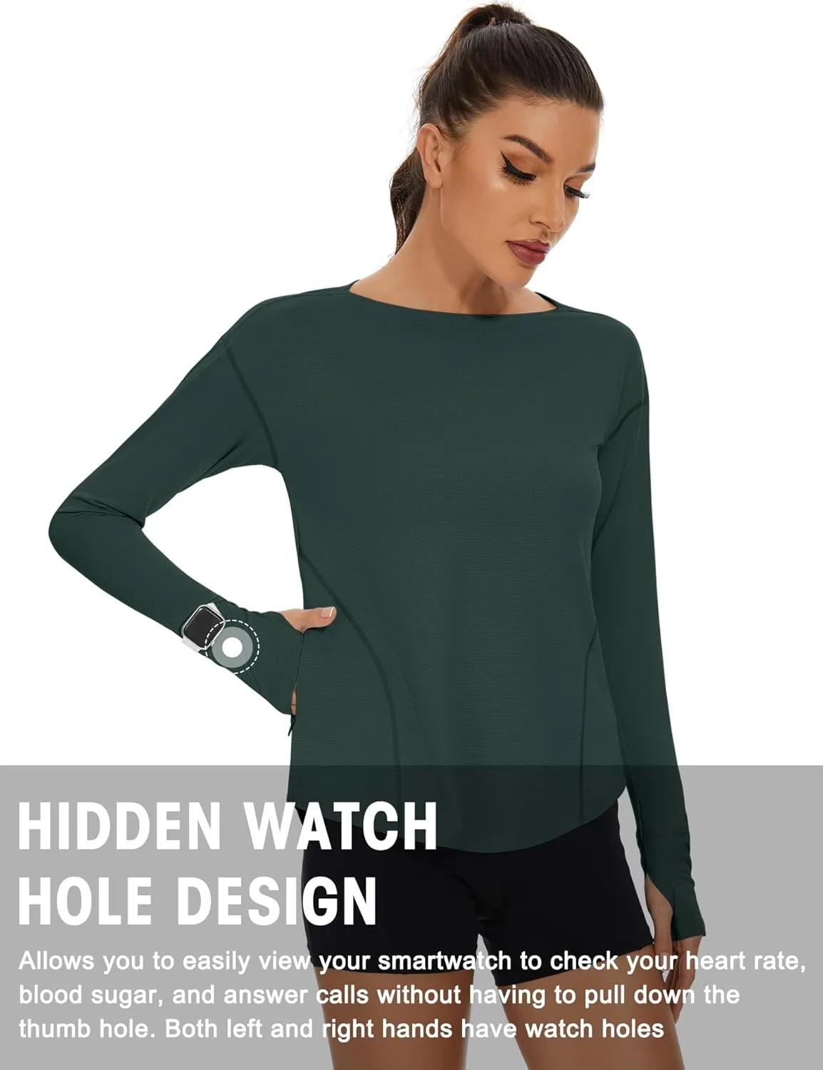 Loovoo Women's Long Sleeve Running Shirts Workout Tops UPF 50  Sun Shirt Quick Dry Athletic T-Shirts with Watching Window