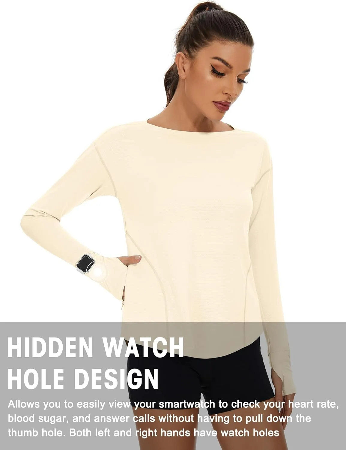 Loovoo Women's Long Sleeve Running Shirts Workout Tops UPF 50  Sun Shirt Quick Dry Athletic T-Shirts with Watching Window