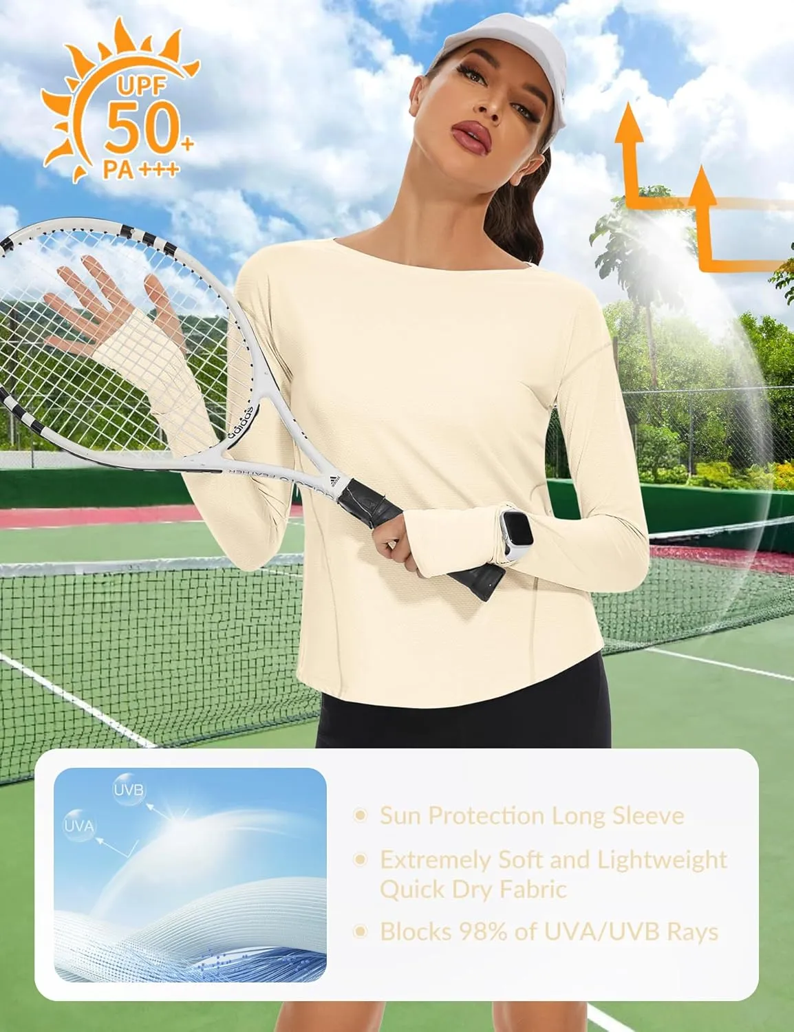 Loovoo Women's Long Sleeve Running Shirts Workout Tops UPF 50  Sun Shirt Quick Dry Athletic T-Shirts with Watching Window
