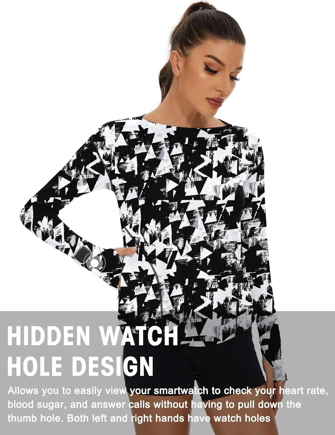 Loovoo Women's Long Sleeve Running Shirts Workout Tops UPF 50  Sun Shirt Quick Dry Athletic T-Shirts with Watching Window