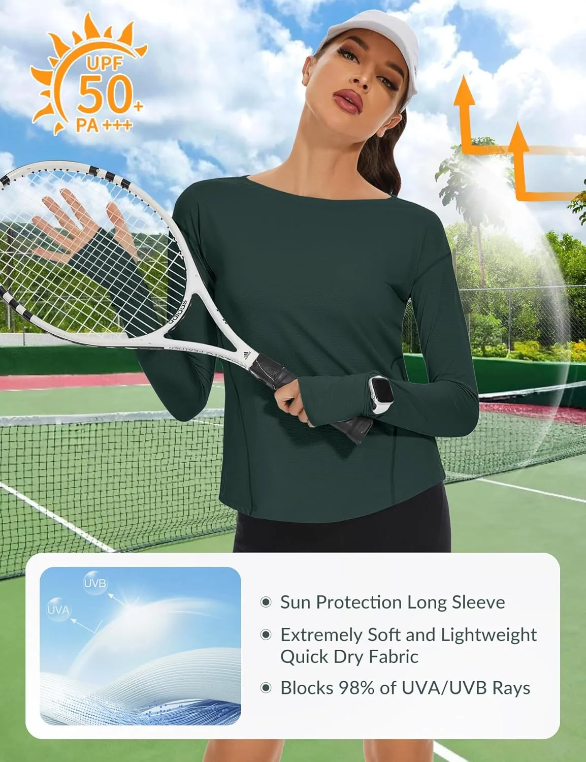 Loovoo Women's Long Sleeve Running Shirts Workout Tops UPF 50  Sun Shirt Quick Dry Athletic T-Shirts with Watching Window