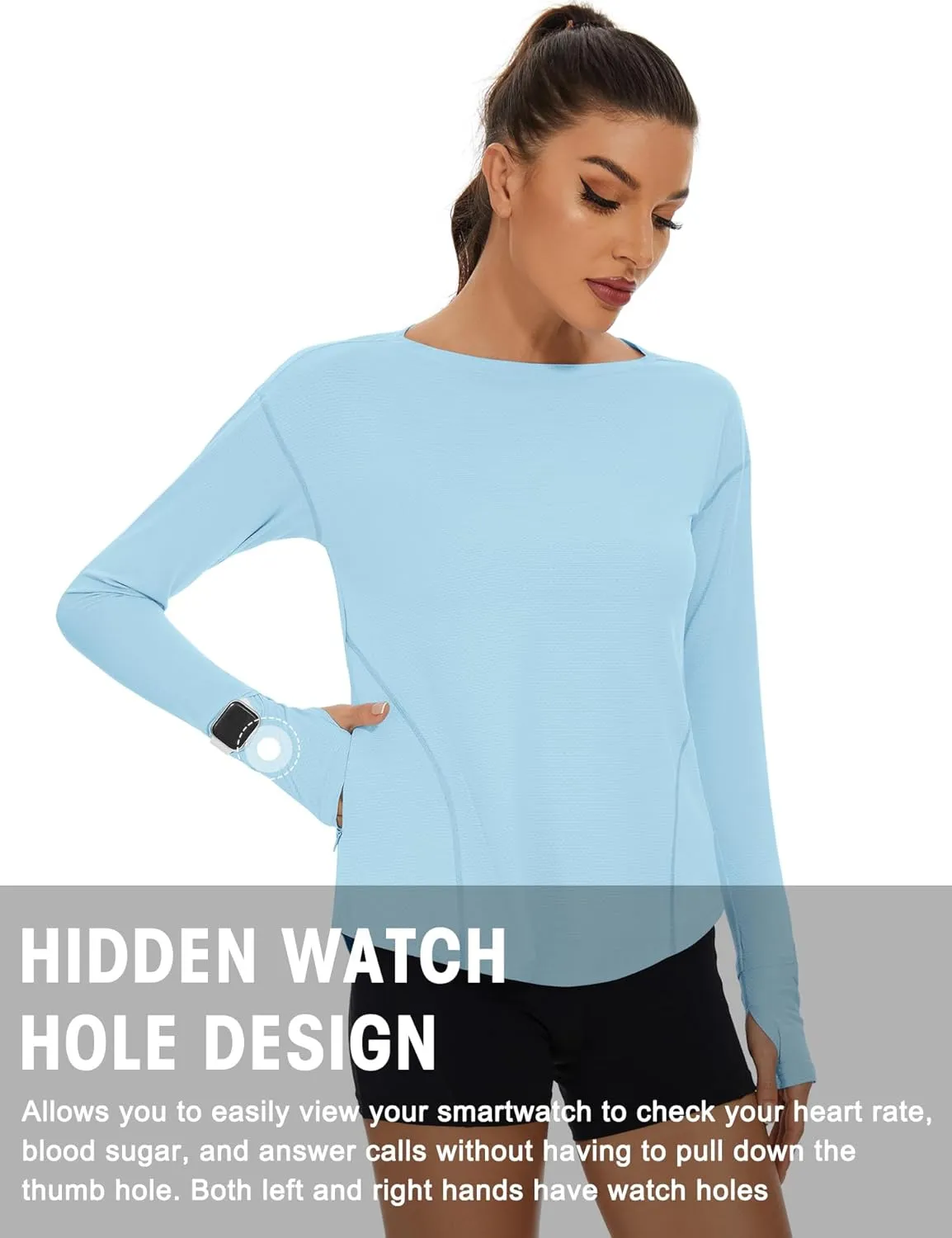 Loovoo Women's Long Sleeve Running Shirts Workout Tops UPF 50  Sun Shirt Quick Dry Athletic T-Shirts with Watching Window