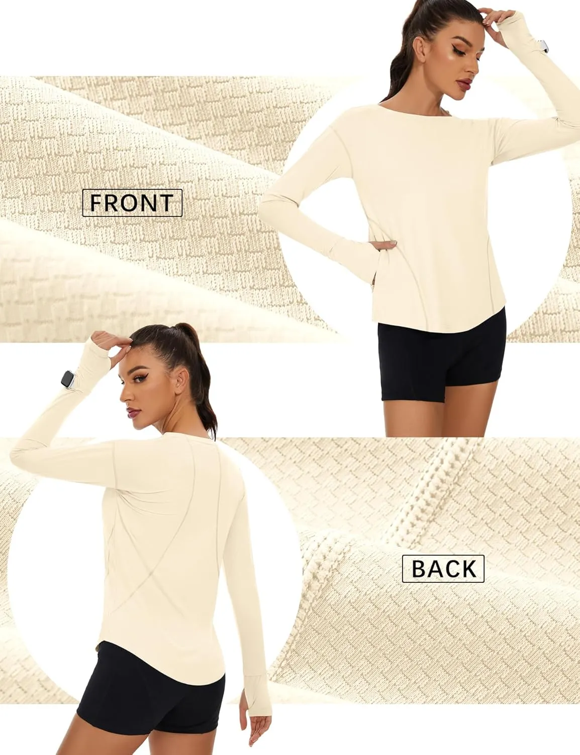 Loovoo Women's Long Sleeve Running Shirts Workout Tops UPF 50  Sun Shirt Quick Dry Athletic T-Shirts with Watching Window