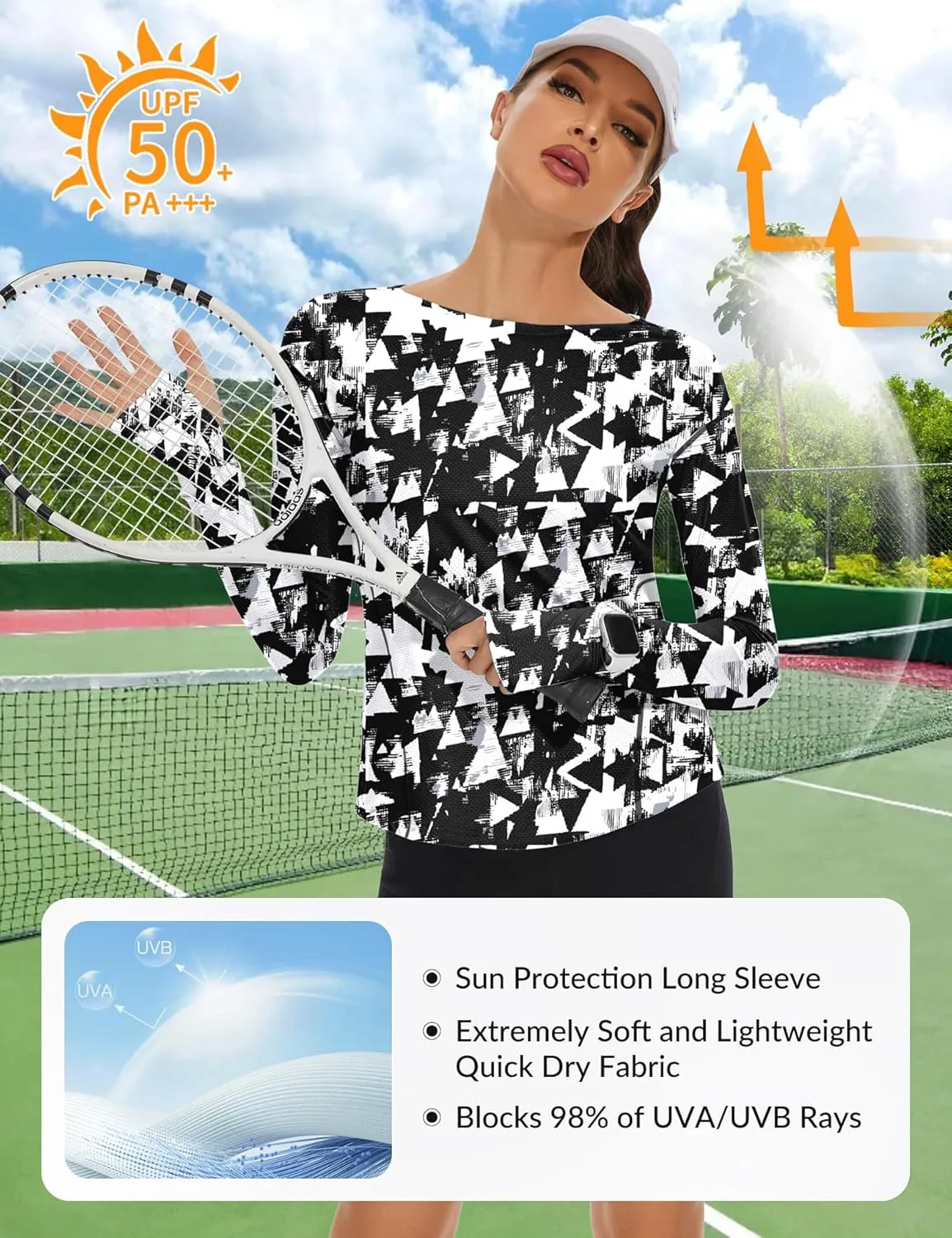 Loovoo Women's Long Sleeve Running Shirts Workout Tops UPF 50  Sun Shirt Quick Dry Athletic T-Shirts with Watching Window