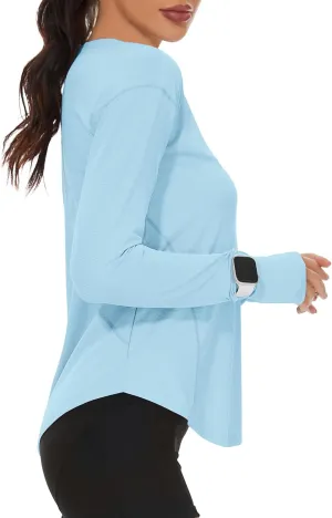 Loovoo Women's Long Sleeve Running Shirts Workout Tops UPF 50  Sun Shirt Quick Dry Athletic T-Shirts with Watching Window