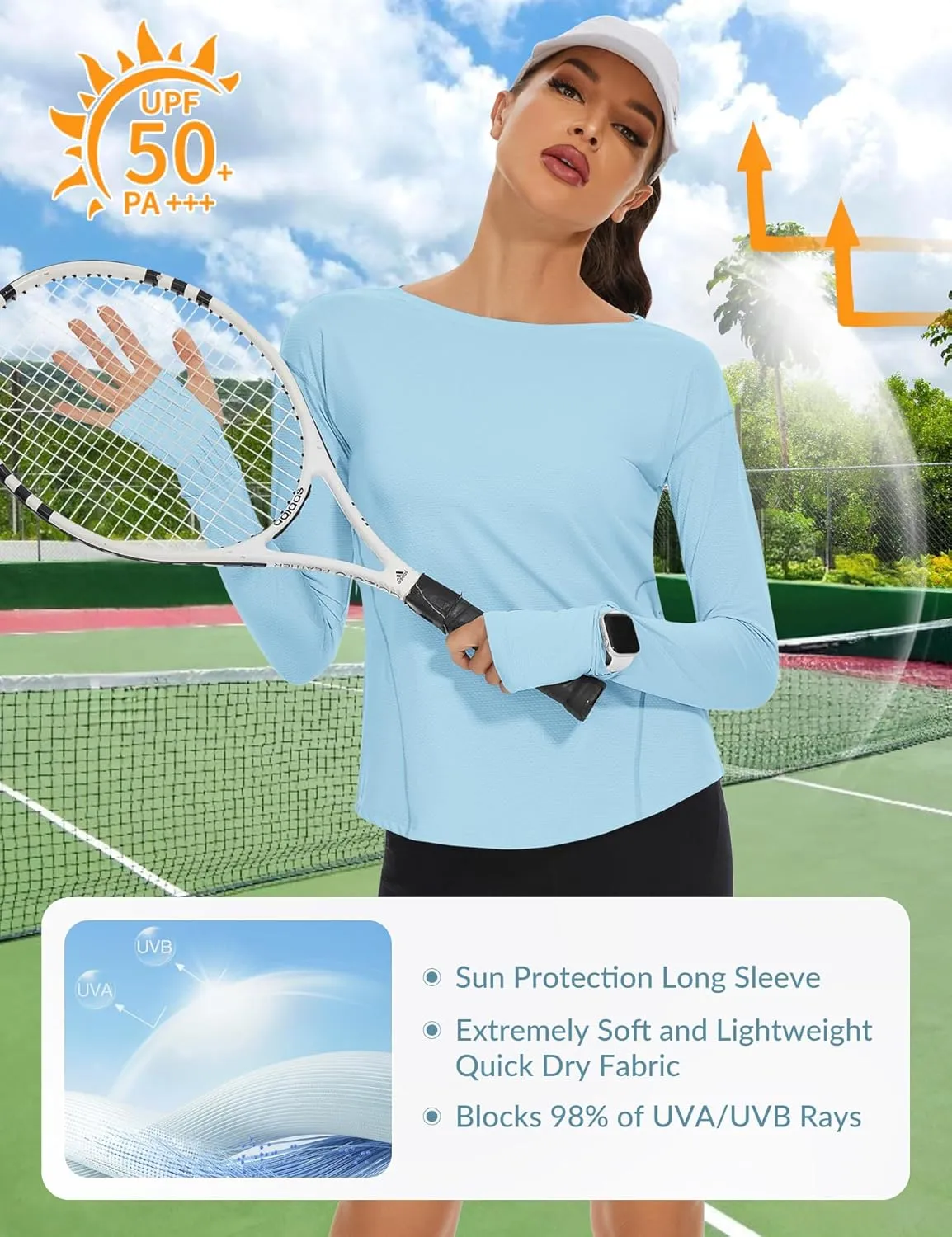 Loovoo Women's Long Sleeve Running Shirts Workout Tops UPF 50  Sun Shirt Quick Dry Athletic T-Shirts with Watching Window