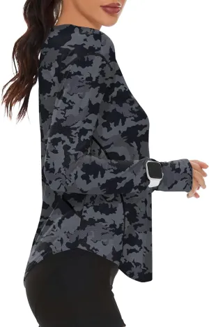 Loovoo Women's Long Sleeve Running Shirts Workout Tops UPF 50  Sun Shirt Quick Dry Athletic T-Shirts with Watching Window