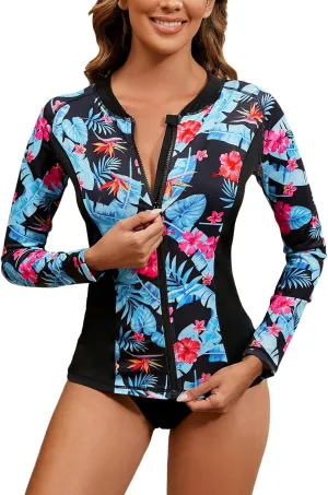 LURANEE Women's Zip Up Rash Guards for Women Long Sleeve Swimsuit UV Sun Protection Swim Shirts