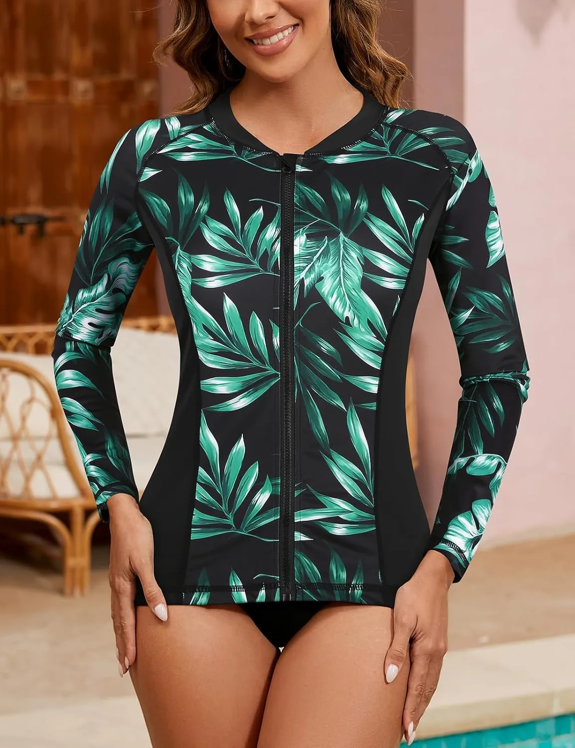 LURANEE Women's Zip Up Rash Guards for Women Long Sleeve Swimsuit UV Sun Protection Swim Shirts