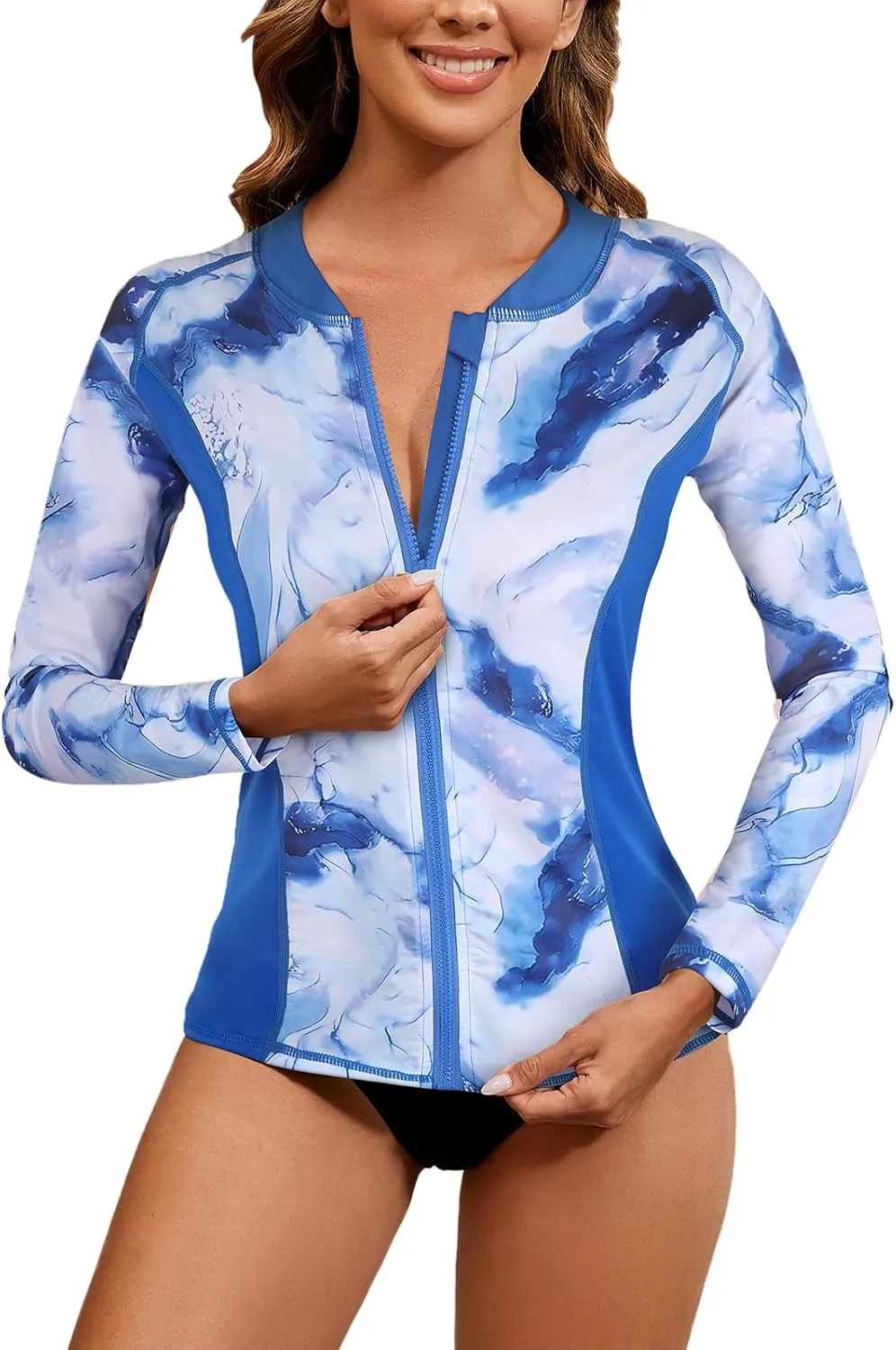 LURANEE Women's Zip Up Rash Guards for Women Long Sleeve Swimsuit UV Sun Protection Swim Shirts