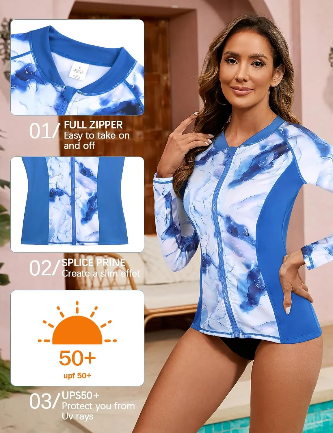 LURANEE Women's Zip Up Rash Guards for Women Long Sleeve Swimsuit UV Sun Protection Swim Shirts