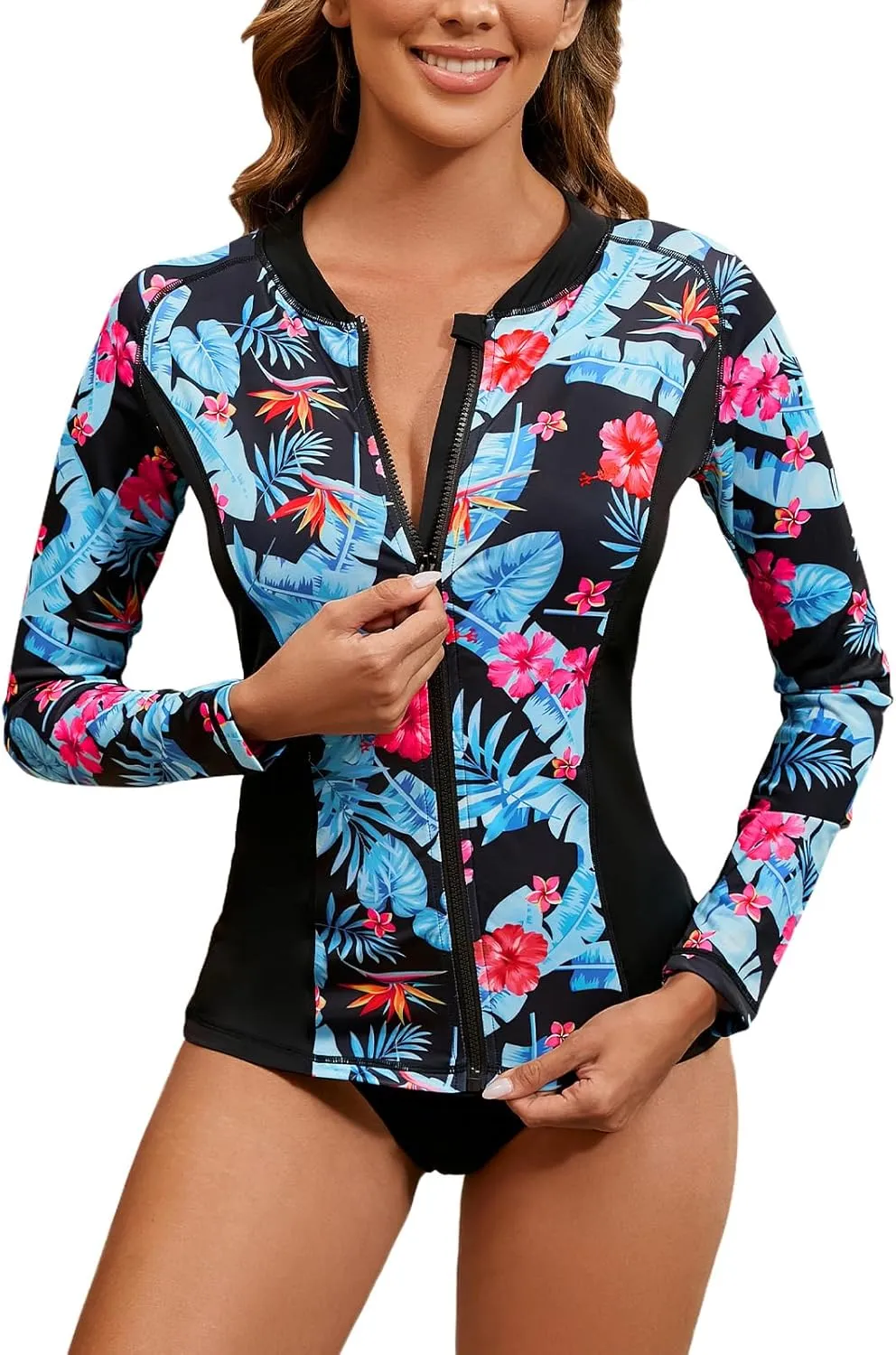 LURANEE Women's Zip Up Rash Guards for Women Long Sleeve Swimsuit UV Sun Protection Swim Shirts