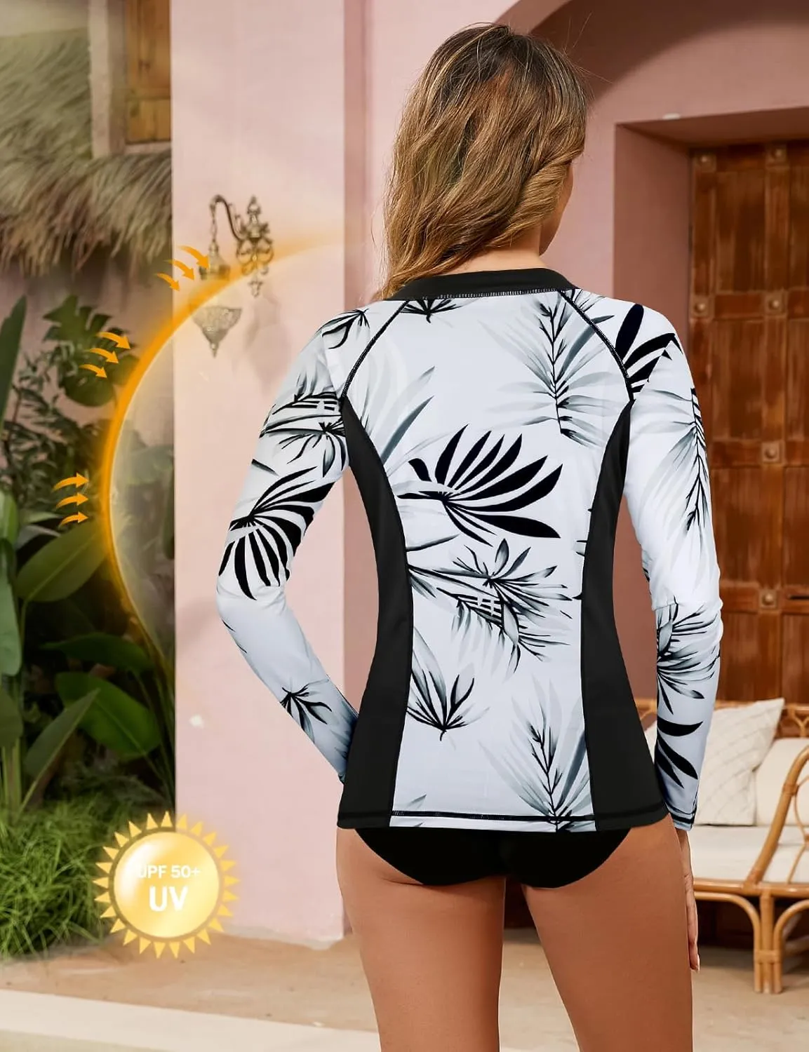 LURANEE Women's Zip Up Rash Guards for Women Long Sleeve Swimsuit UV Sun Protection Swim Shirts