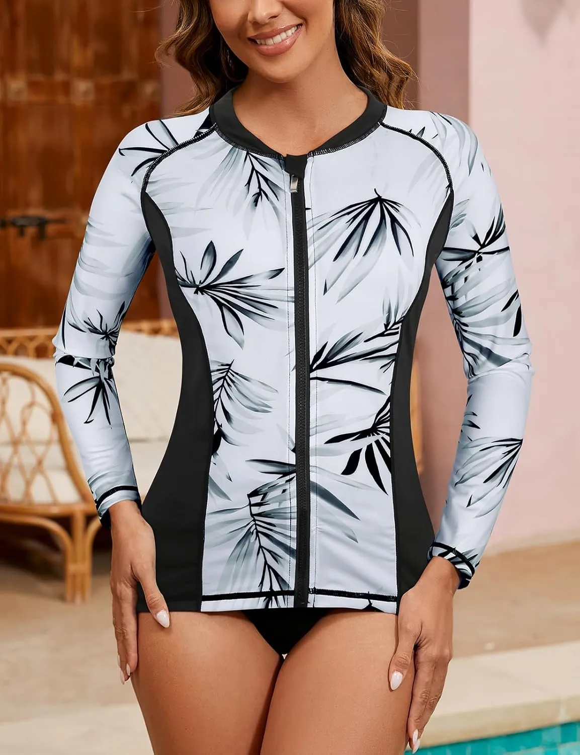 LURANEE Women's Zip Up Rash Guards for Women Long Sleeve Swimsuit UV Sun Protection Swim Shirts