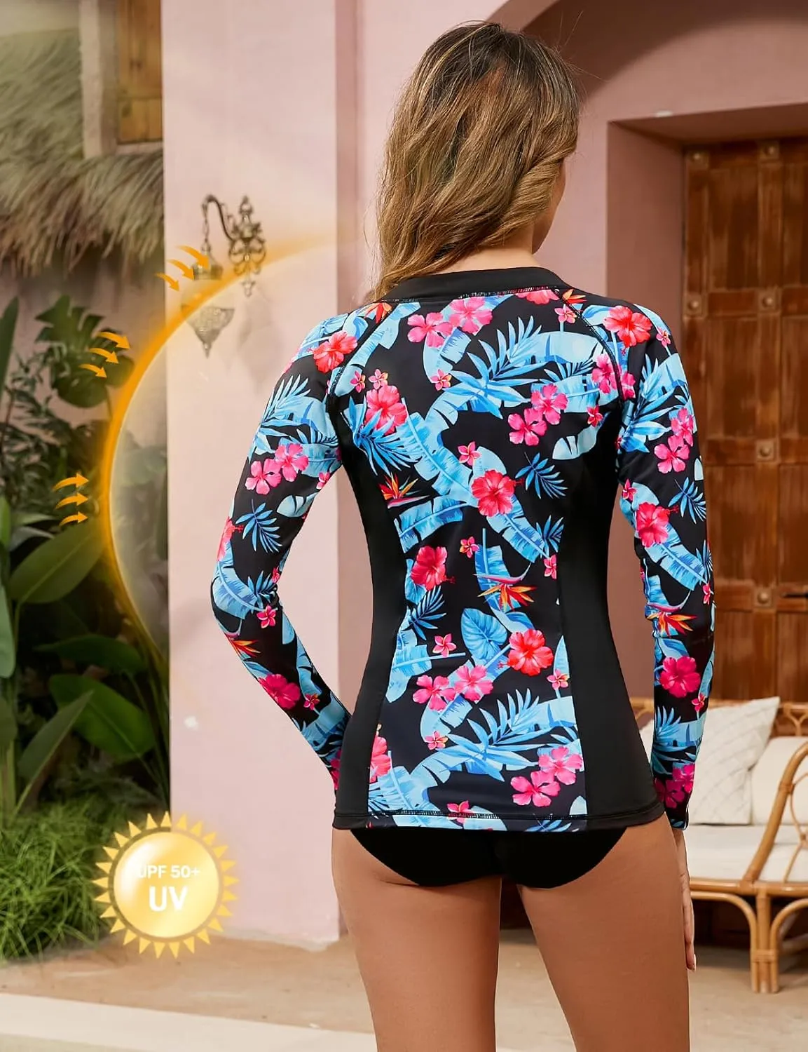 LURANEE Women's Zip Up Rash Guards for Women Long Sleeve Swimsuit UV Sun Protection Swim Shirts