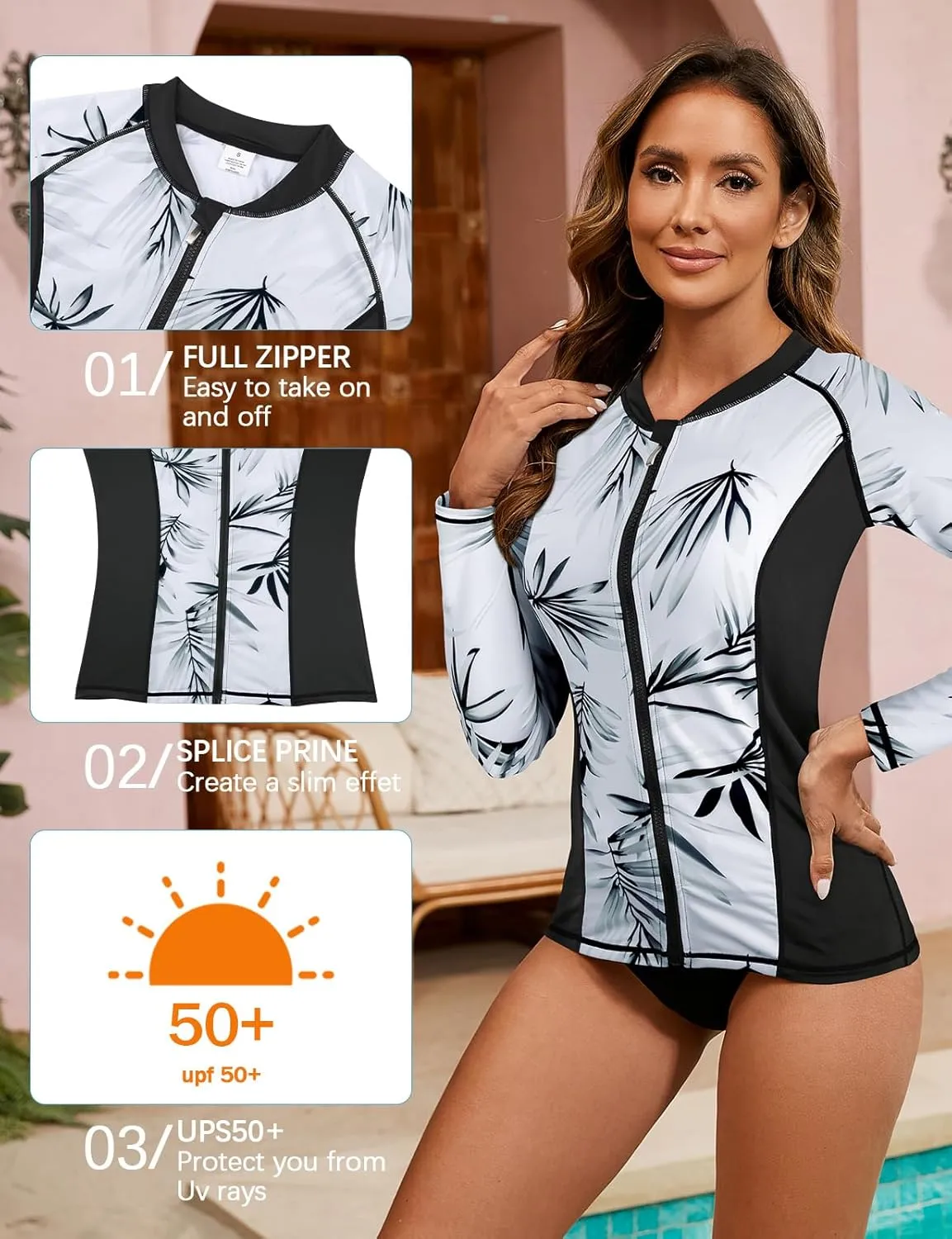 LURANEE Women's Zip Up Rash Guards for Women Long Sleeve Swimsuit UV Sun Protection Swim Shirts